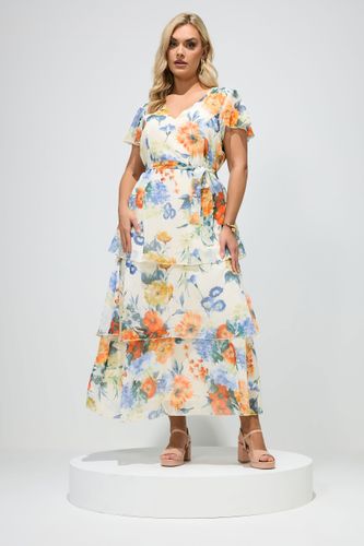 Robe Longue Étagée Blanche À Fleurs Size 52 - Yours London - Modalova
