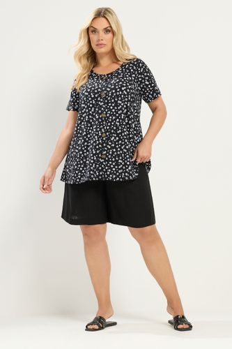 Tshirt Côtelé Noir Et Blanc À Petites Fleurs Size 46 - Yours - Modalova