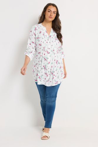 Blouse Blanche À Fleurs Avec Plis Nervurés Size 44 - Yours - Modalova