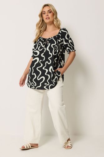 Blouse Noire À Imprimé Abstrait À Nouer Sur Le Devant Size 44 - Yours - Modalova