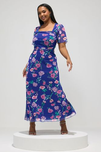 Robe Longue Fleurie Bleue À Encolure Carrée Size 44 - Yours London - Modalova