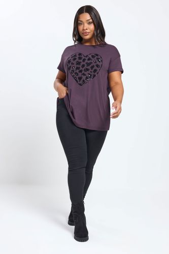 Tshirt À Motif Cœur Léopard En Sequins Violet Size 44 - Yours - Modalova