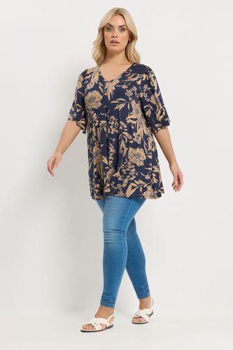 Top Noir À Fleurs Plissé Sur Le Devant Size 44 - Yours - Modalova