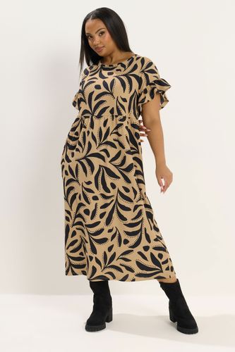 Robe À Manches Volantées Et Imprimé Abstrait Marron Size 44 - Yours - Modalova