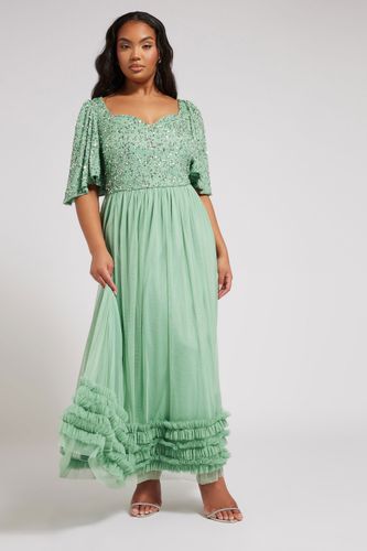 Luxe Robe Maxi Plissée Verte Pastel À Strass Size 44 - Luxe: Ultimate Embellishment - Modalova