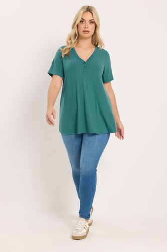 Tshirt À Encolure Boutonnée Et Manches Courtes Bleu Size 44 - Yours - Modalova