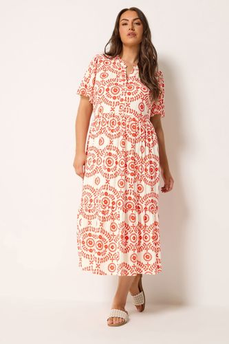 Robe Longue Rouge À Fleurs Avec Demipatte De Boutonnage Size 50-52 - Yours - Modalova