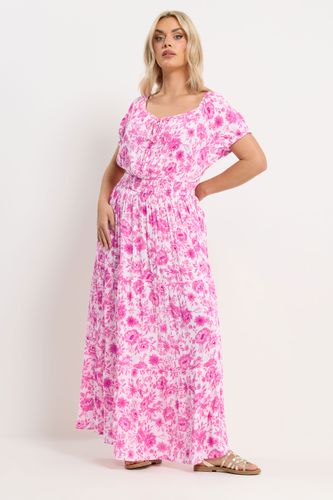 Robe Longue À Encolure Bardot Nouée Rose À Fleurs Size 58-60 - Yours - Modalova