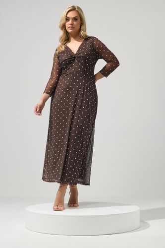Robe Nouée Devant Marron Chocolat À Pois Size 42 - Yours London - Modalova