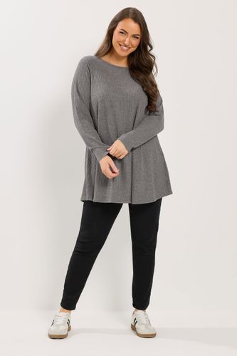 Top Côtelé Doux À Manches Longues Gris Size 48 - Yours - Modalova