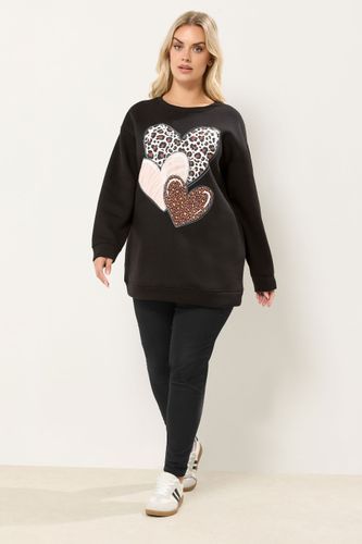 Sweatshirt Noir À Motif Cœurs Léopard Size 48 - Yours - Modalova
