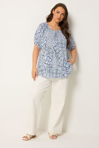 Top Bardot Bleu À Imprimé Mosaïque Size 44 - Yours - Modalova
