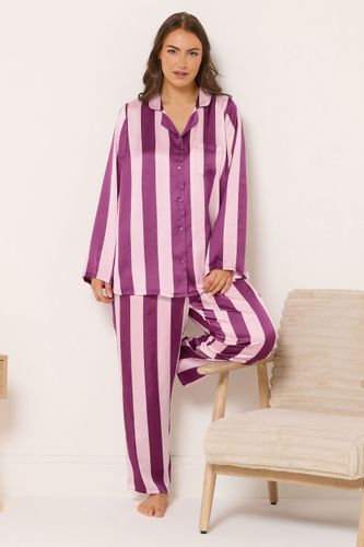 Ensemble De Pyjama En Satin À Rayures Bordeaux Et Rouges Size 46-48 - Yours - Modalova