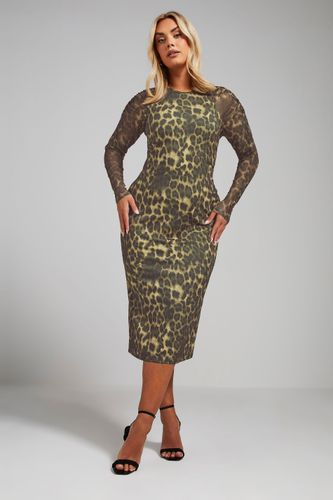 Robe Midi Marron Design Plissé Léopard En Filet Size 54-56 - Limited Collection - Modalova