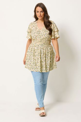 Top À Manches Papillon Jaune À Petites Fleurs Size 50-52 - Yours - Modalova
