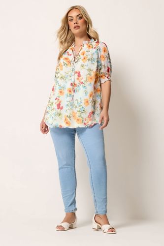 Blouse Blanche Et Orange À Fleurs Avec Col Volanté Size 48 - Yours - Modalova
