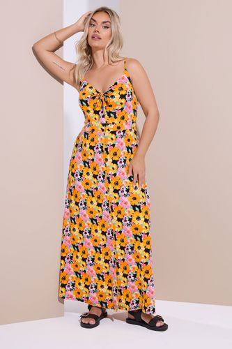 Robe Longue Noire Et Orange À Fleurs Size 54-56 - Yours - Modalova