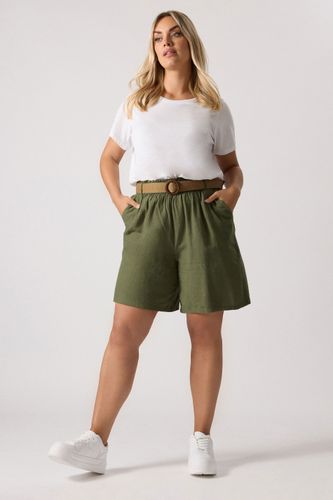 Curve Short En Lin Vert Kaki Avec Ceinture Size 50-52 - Yours - Modalova