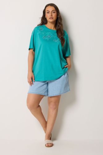 Tshirt Bleu Turquoise À Fruits Brodés Size 44 - Yours - Modalova