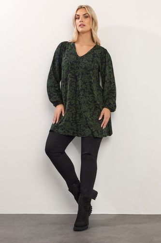 Haut Plissé À Imprimé Floral Noir Et Vert Size 48 - Yours - Modalova