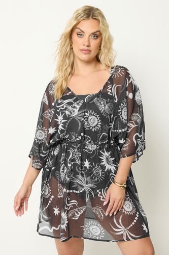 Caftan De Plage Noir En Mesh À Imprimé Floral Size 50-52 - Yours - Modalova