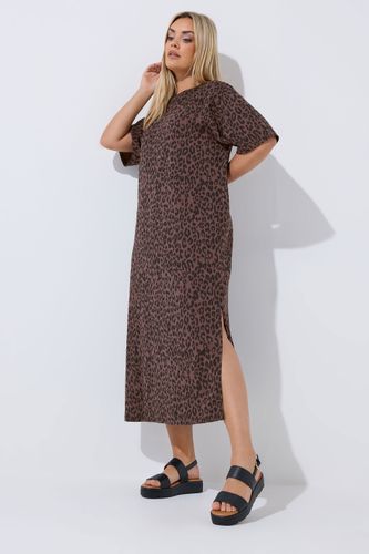 Robe Longue Marron Chocolat À Motif Léopard Size 48 - Limited Collection - Modalova