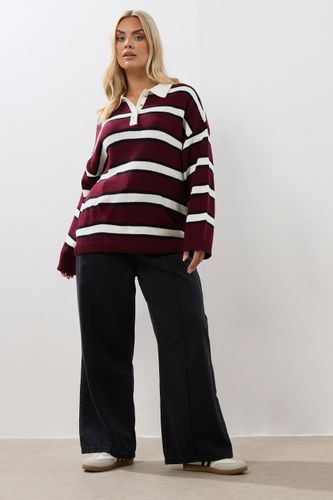 Curve Pull Col Rugby Rayé Rouge Size 50-52 - Yours - Modalova