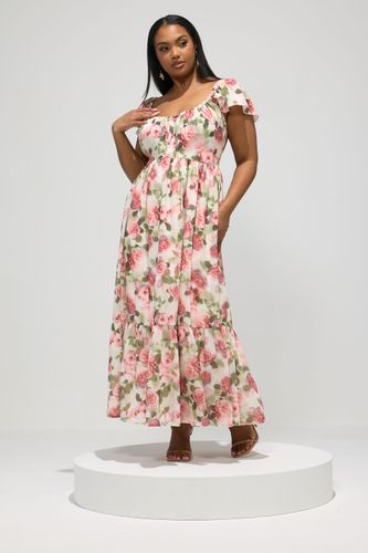 Robe Babydoll Étagée Blanche À Fleurs Size 46 - Yours London - Modalova