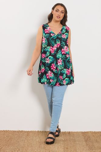 Débardeur Noir À Imprimé Tropical Sur Le Devant Size 48 - Yours - Modalova
