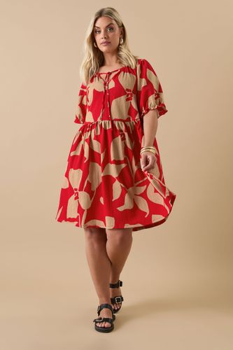 Robe Volanté Rouge & Beige Floral Abstrait Size 46 - Yours - Modalova