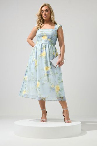 Robe Patineuse En Mesh Bleu À Fleurs Et À Pois Size 50 - Yours London - Modalova
