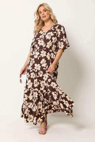Robe Longue Étagée Marron À Fleurs Size 42 - Yours - Modalova