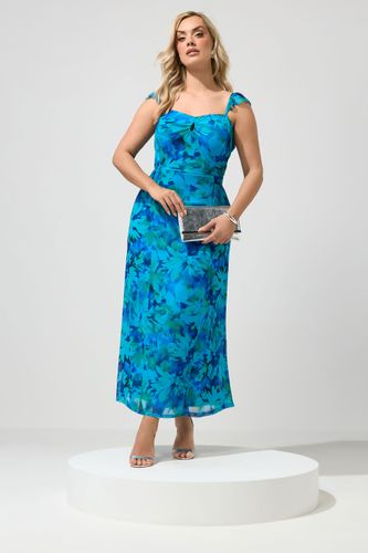 Yours Robe Bleue À Motif Abstrait Avec Découpe Goutte D'eau Et Volantssize 42 - Yours London - Modalova
