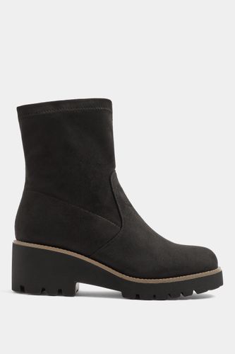 Bottes Stretch Compensées Noires En Imitation Daim, Coupe Large Esize 38E - Yours - Modalova