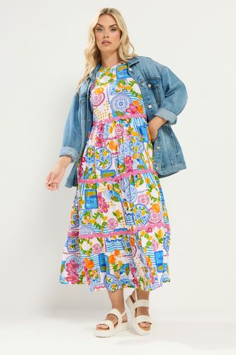Robe Longue Étagée Avec Bordure À Imprimé « Méditerranéen » Size 44 - Yours - Modalova