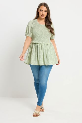 Top Smocké Vert À Petites Fleurs Size 42 - Yours - Modalova