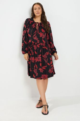 Robe Noire À Fleurs Nouée Sur Le Devant Size 46 - Yours - Modalova