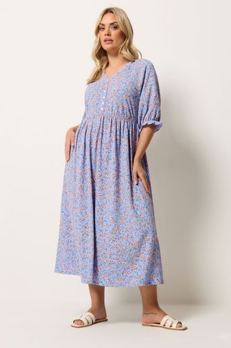 Robe Bleue À Manches Raglan Et Petites Fleurs Size 48 - Yours - Modalova