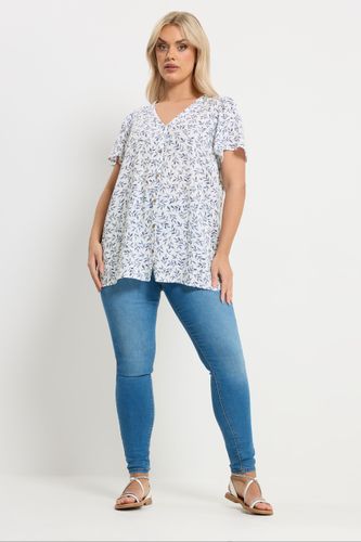 Blouse En Lin Blanc Et Bleu À Imprimé Feuilles Size 54-56 - Yours - Modalova