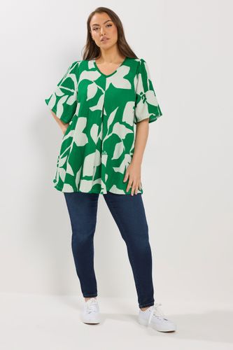 Top Texturé Plissé Sur Le Devant Au Design Abstrait Vert Size 48 - Yours - Modalova