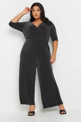 Combinaison Cachecoeur Noire Métallique Wide Leg Size 48 - Yours - Modalova