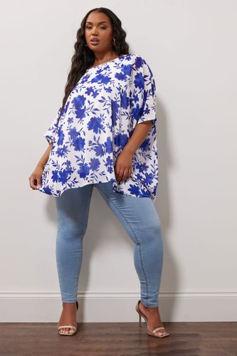 Blouse Blanche & Bleue Roi Floral Volanté Size 48 - Yours London - Modalova