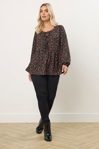 Haut Péplum Noir À Fleurs Et Nœud Sur Le Devant Size 62-64 - Yours - Modalova