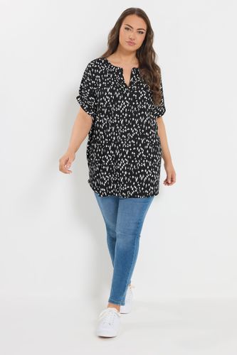 Top Noir À Encolure Crantée Et Motif Abstrait Size 46 - Yours - Modalova