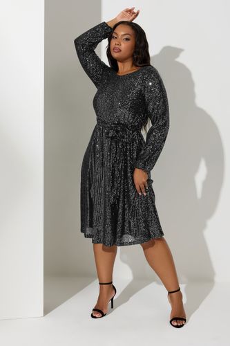 Robe Midi Noire À Sequins Patineuse Size 46 - Yours London - Modalova