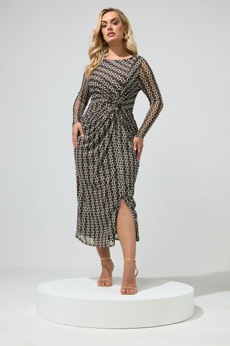Robe Torsadée Sur Le Côté En Mesh Marron Chocolat À Motif Géométrique Size 52 - Yours London - Modalova
