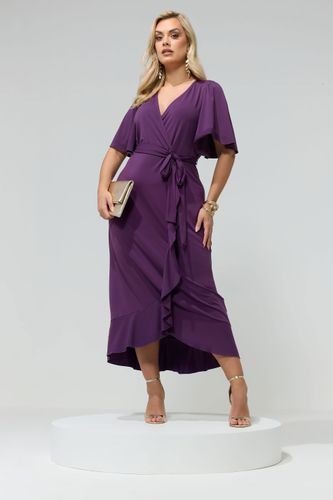 Robe Longue Cachecœur Violette À Manches Courtes Et Volants Size 50 - Yours London - Modalova