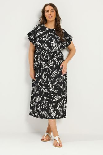 Robe Longue Noire À Fleurs Et Manches À Volants Size 44 - Yours - Modalova