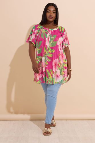 Top En Mesh Plissé Rose À Fleurs Size 54-56 - Yours - Modalova