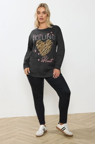 Curve Sweatshirt Gris À Imprimé Cœur « True Love Feeling » Size 48 - Yours - Modalova